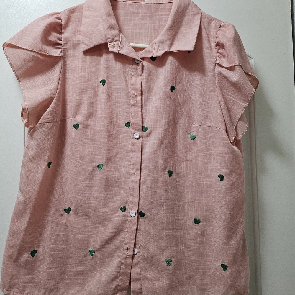 Pink Blouse with Heart Accents